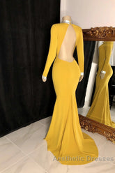 Winter Wedding Guest Dresses Long Sleeves High Neck Yellow Evening Prom Dresses